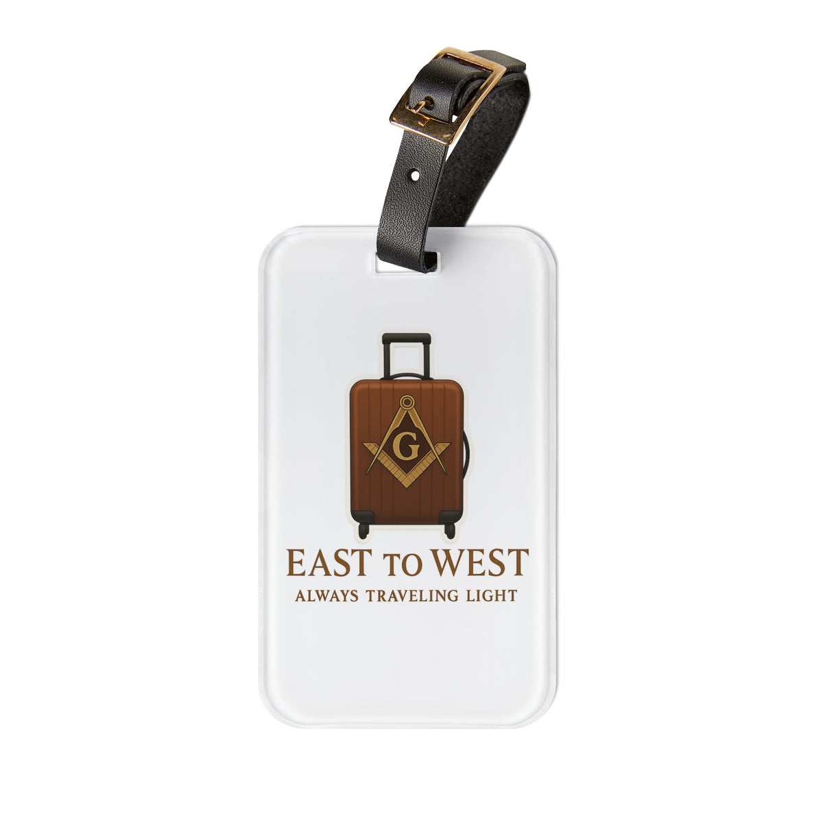 Master Mason Blue Lodge Luggage Tag - Traveling Light With Black Leather Strap - Bricks Masons