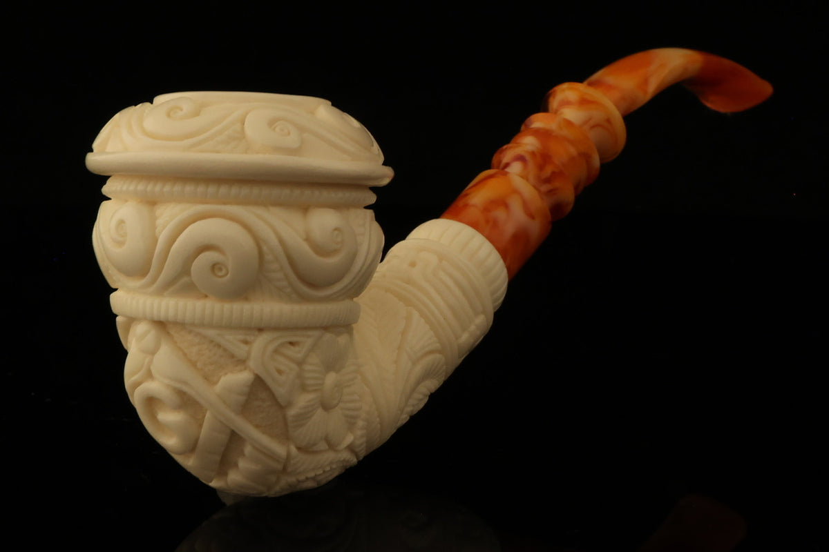 Master Mason Blue Lodge Meerschaum Pipe - Wax Coated With Square & Compass G - Bricks Masons