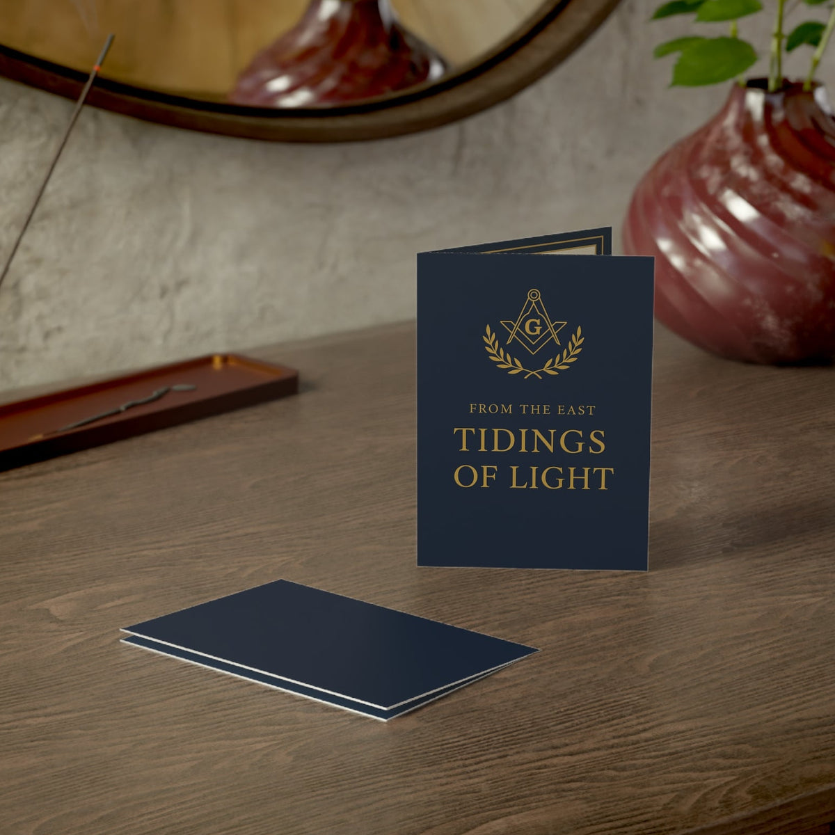 Master Mason Blue Lodge Greeting Card - S&C G with Wreath From The East Tidings of Light - Bricks Masons