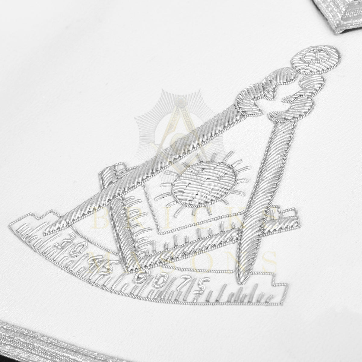 Past Master Blue Lodge Apron - Navy Velvet & Silver Bullion Hand Embroidery - Bricks Masons