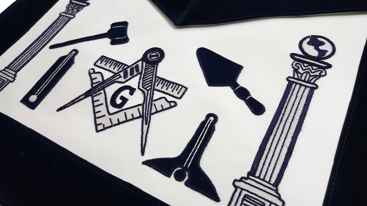 Blue Lodge Apron - Black Hand Embroidery - Bricks Masons