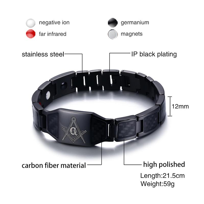 Master Mason Blue Lodge Bracelet - Black Magnetic Stainless Steel - Bricks Masons