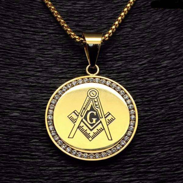 Master Mason Blue Lodge Necklace - IcedOut Gold & Silver - Bricks Masons