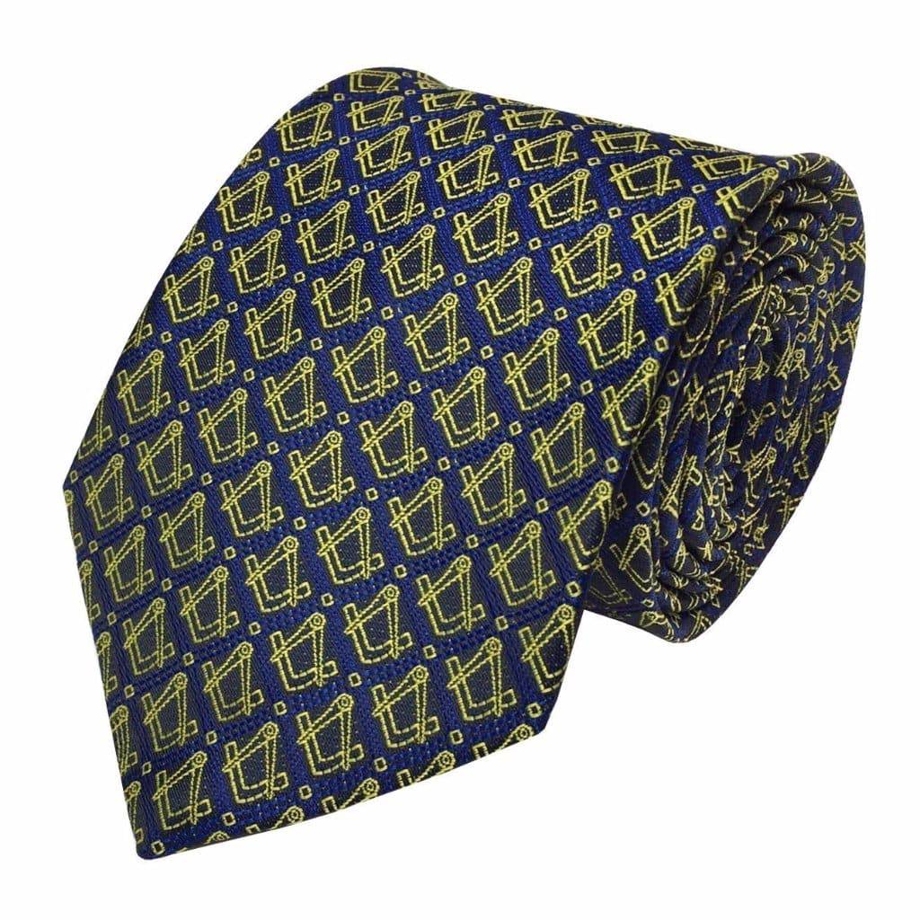 Master Mason Blue Lodge Necktie - Gold Square & Compass - Bricks Masons