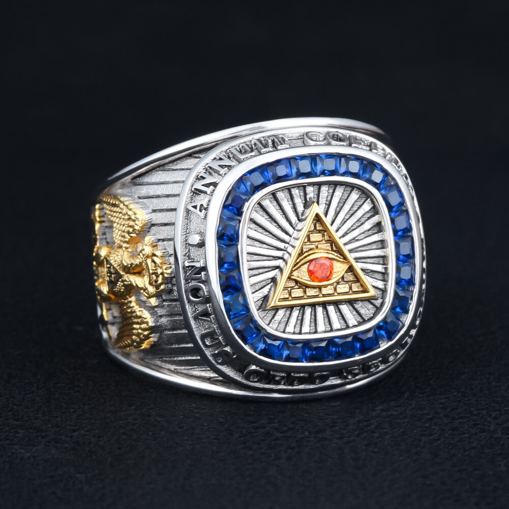 Master Mason Blue Lodge Ring / 33rd Degree Scottish Rite / Eye Of providence Ring - 925 Sterling Silver - Bricks Masons