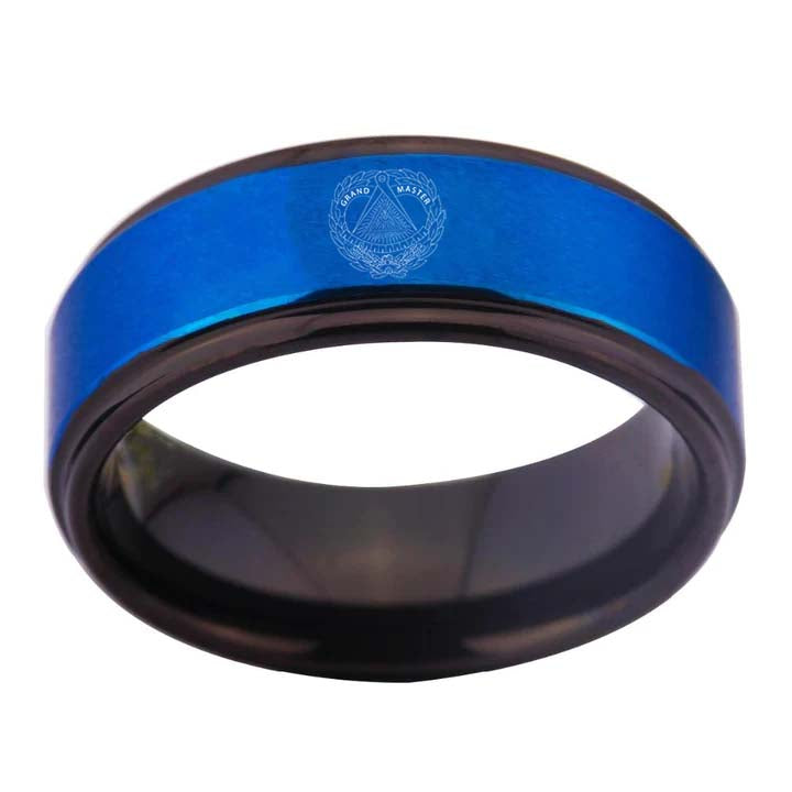 Grand Master Blue Lodge Ring - Blue Tungsten - Bricks Masons
