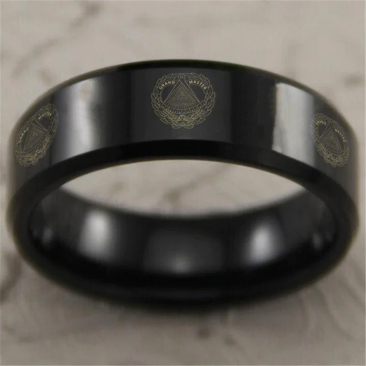 Grand Master Blue Lodge Ring - Reverse Comfort Fit Tungsten - Bricks Masons
