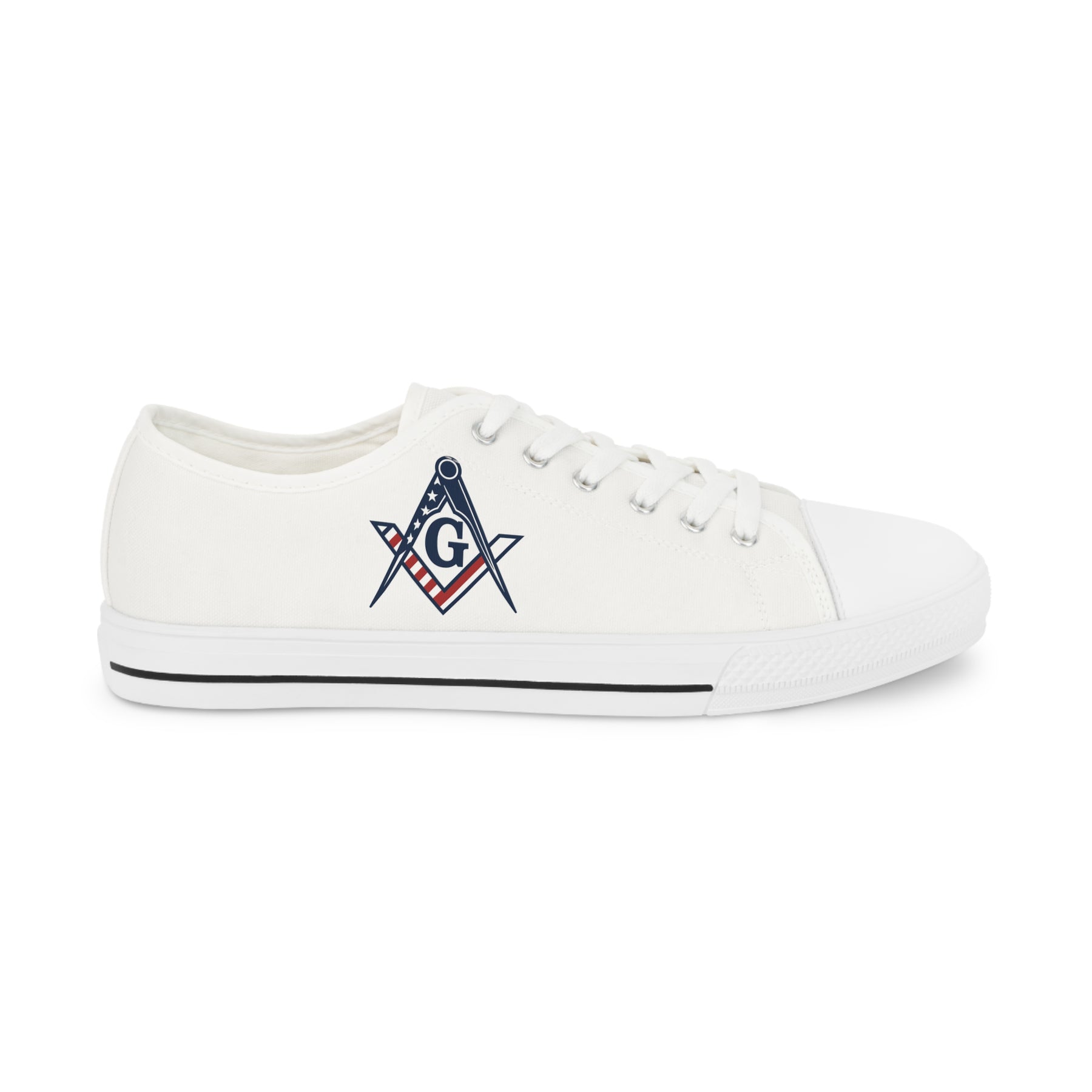Master Mason Blue Lodge Sneaker - Low Top Sneaker Black & White USA Flag - Bricks Masons