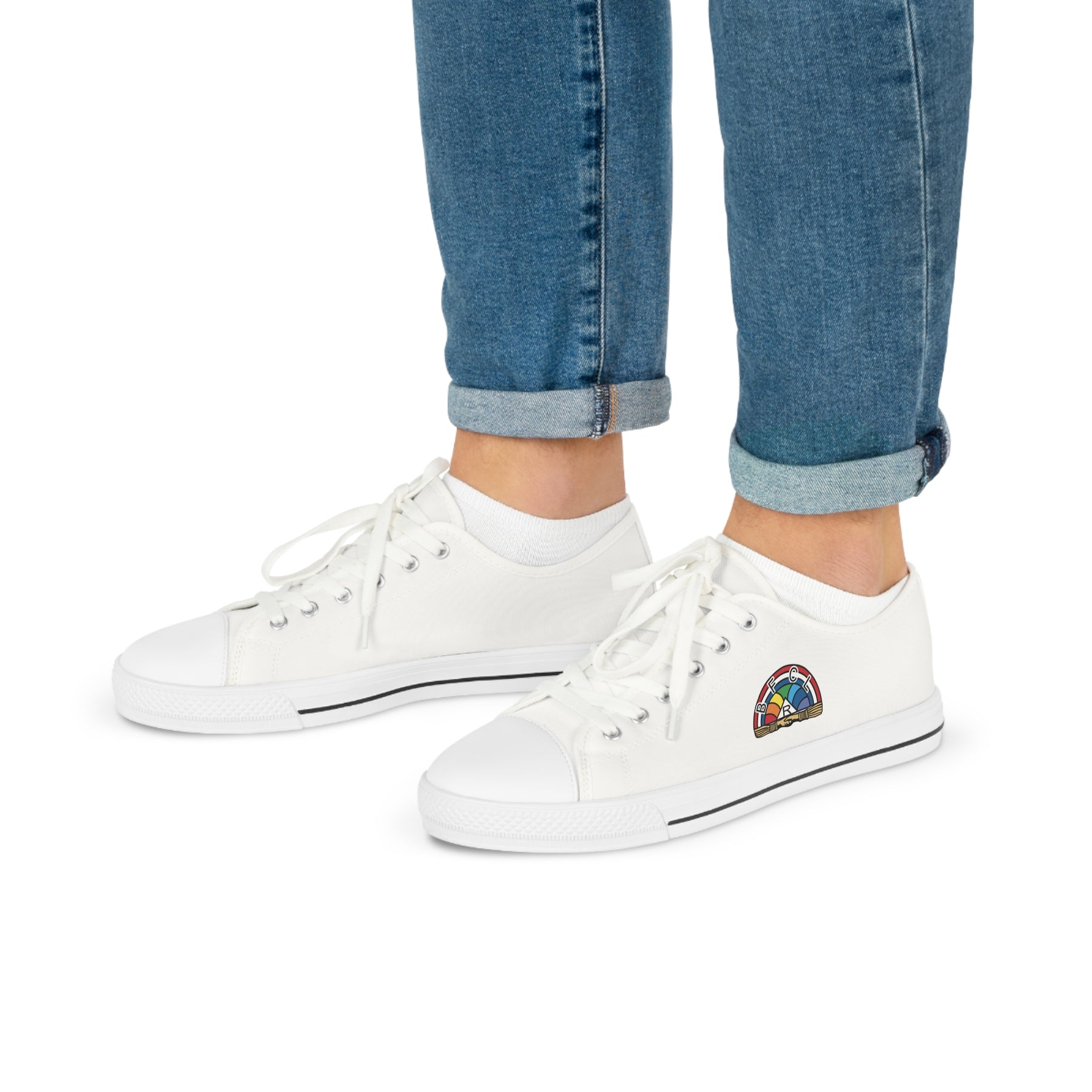 International Order Rainbow For Girls Sneaker - Low Top Sneaker Black & White Colorful Emblem - Bricks Masons