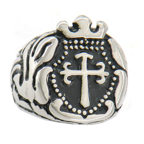 Knights Templar Commandery Ring - Silver Crown Cross Stainless Steel - Bricks Masons