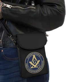 International Masons Cell Phone Wallet - Black Microfiber Leather Hands-Free Wallet - Bricks Masons