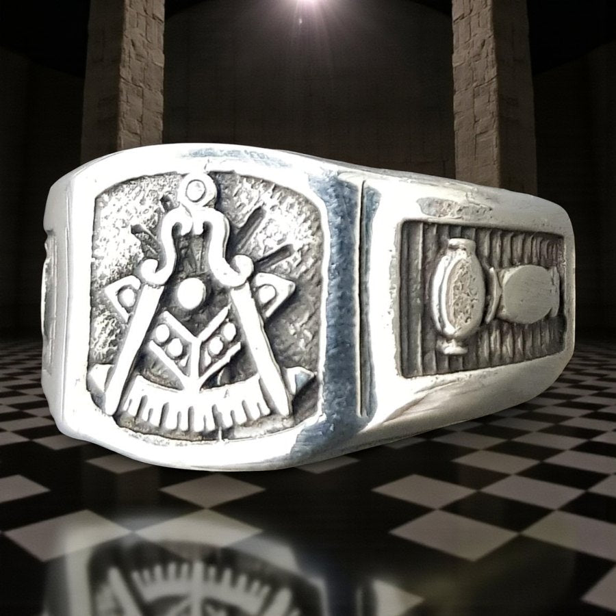 Masonic Ring Plumb Line Spade Silver Masonry 1.4 cm Art 1095 - Bricks Masons