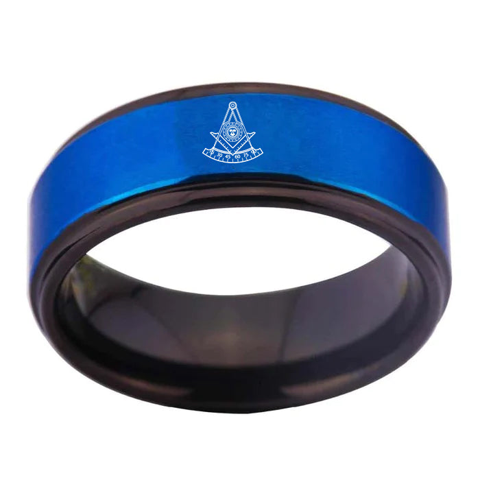 Past Master Blue Lodge California Regulation Ring - Blue Tungsten Personalizable - Bricks Masons