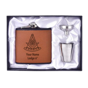 Past Master Blue Lodge California Regulation Flask - 6oz Full Set Shot Glass & Funnel - Bricks Masons