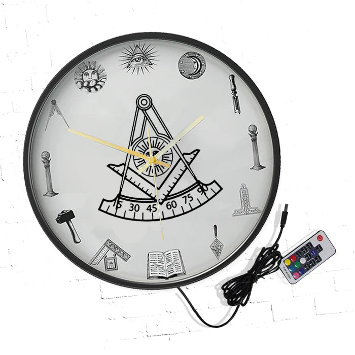 Past Master Blue Lodge California Regulation Clock - Frame with LED - Bricks Masons