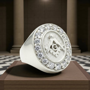 Masonic Master Ring in Silver with Stones 2.2 x 1.7 cm 11 Gr Art 1106 - Bricks Masons