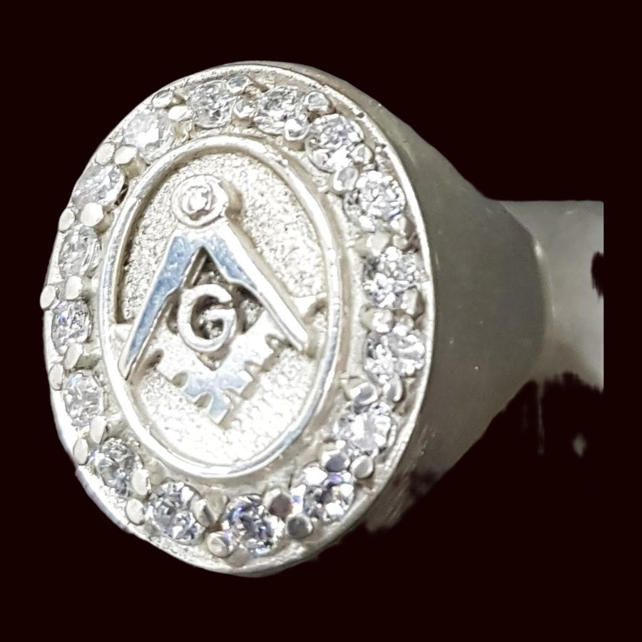 Masonic Master Ring in Silver with Stones 2.2 x 1.7 cm 11 Gr Art 1106 - Bricks Masons
