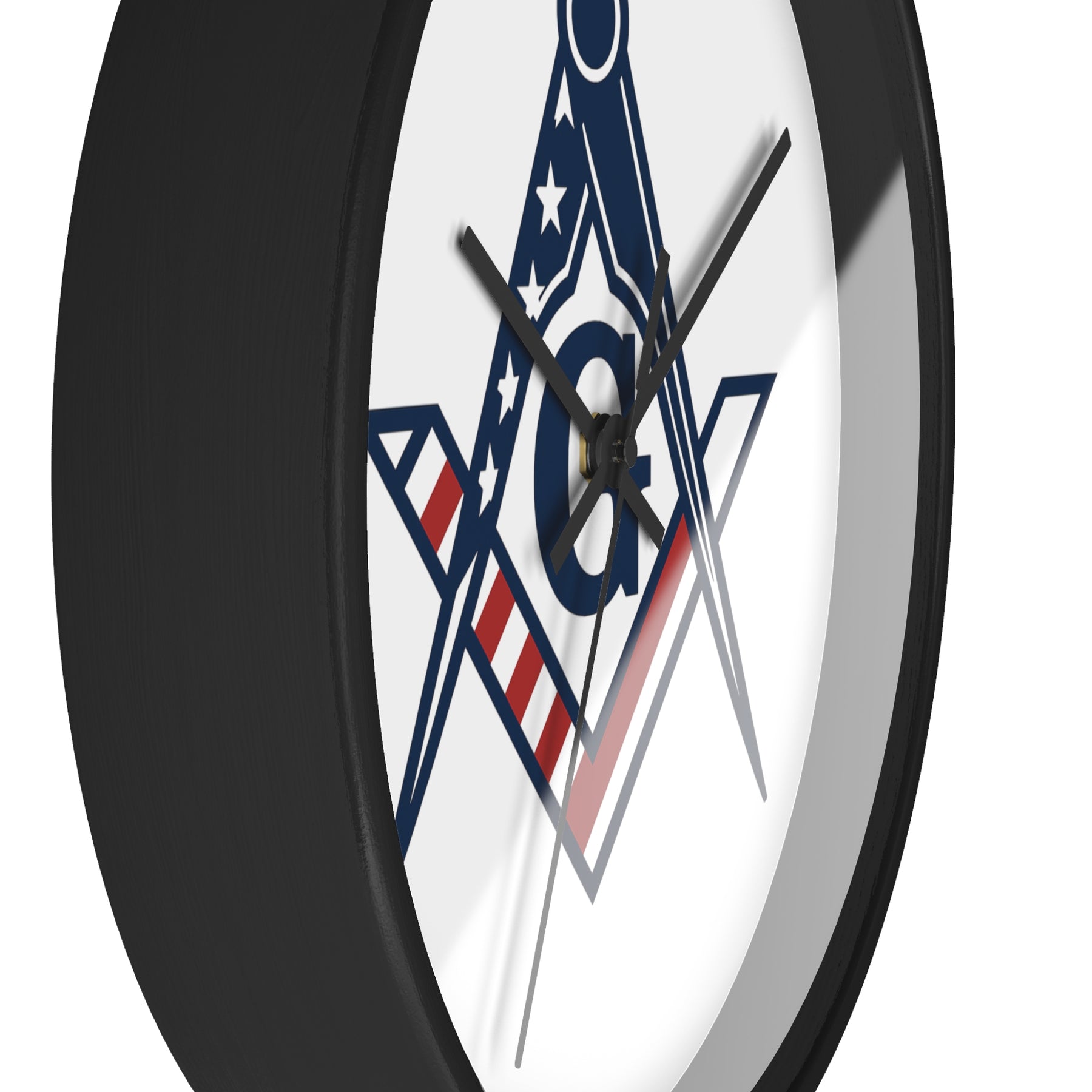Master Mason Blue Lodge Clock - Square & Compass G with American Flag Design - Bricks Masons