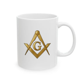 Master Mason Blue Lodge Mug - White with Gold Square & Compasses G