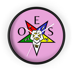OES Clock - Colorful Emblem with OES Lettering on Pink Dial - Bricks Masons