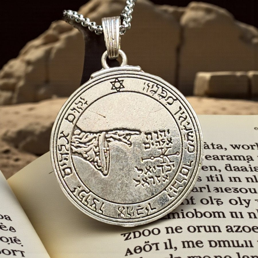 Solomon's Fifth Pentacle Pendant, Consecrated to the Moon, Silver, 4 cm, 20 g, 44 Seals of Solomon, Art. 1162 - Bricks Masons