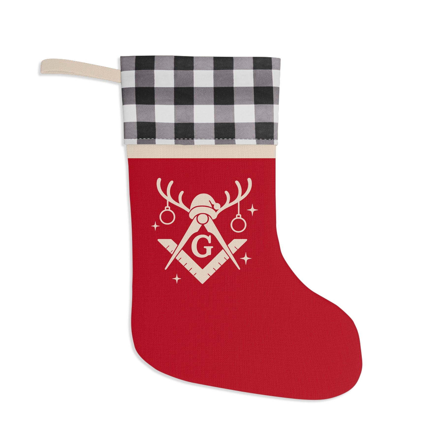 Master Mason Blue Lodge Christmas Stocking - Festive Square & Compass G Design - Bricks Masons