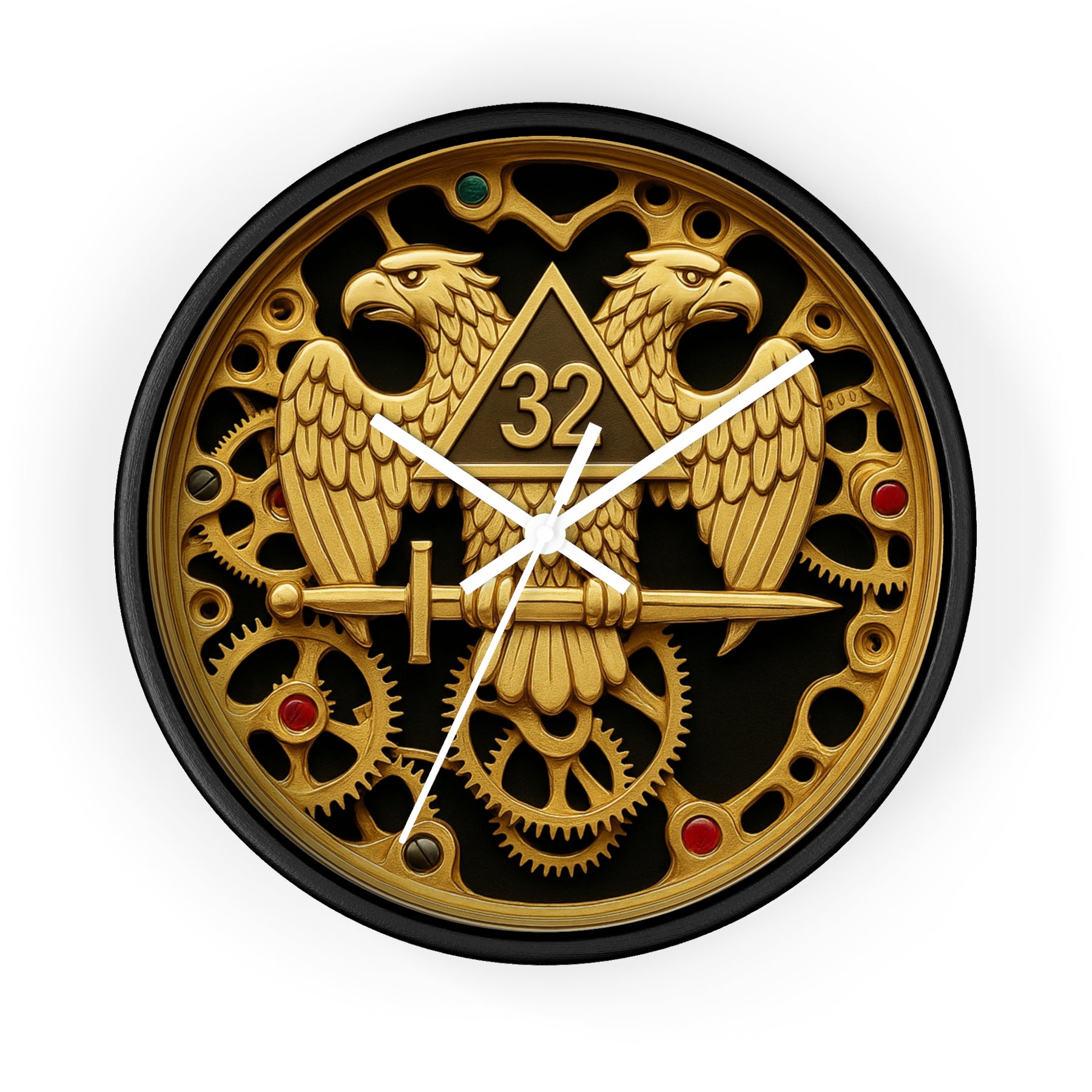 32nd Degree Scottish Rite Clock - Double Headed Eagle with Open Gear - Bricks Masons
