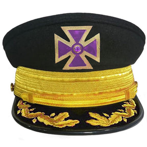 Knights Templar Commandery Fatigue Cap - Purple Metal Cross With Large Strap & Embroidery(Gold/Silver) - Bricks Masons