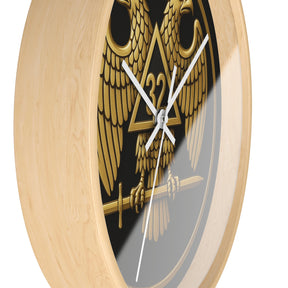 32nd Degree Scottish Rite Clock - Double Headed Eagle Emblem on Wood Frame - Bricks Masons