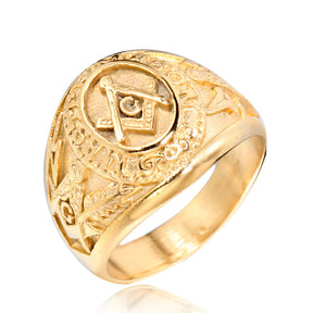 Master Mason Blue Lodge Ring - Full Gold Stainless Steel - Bricks Masons