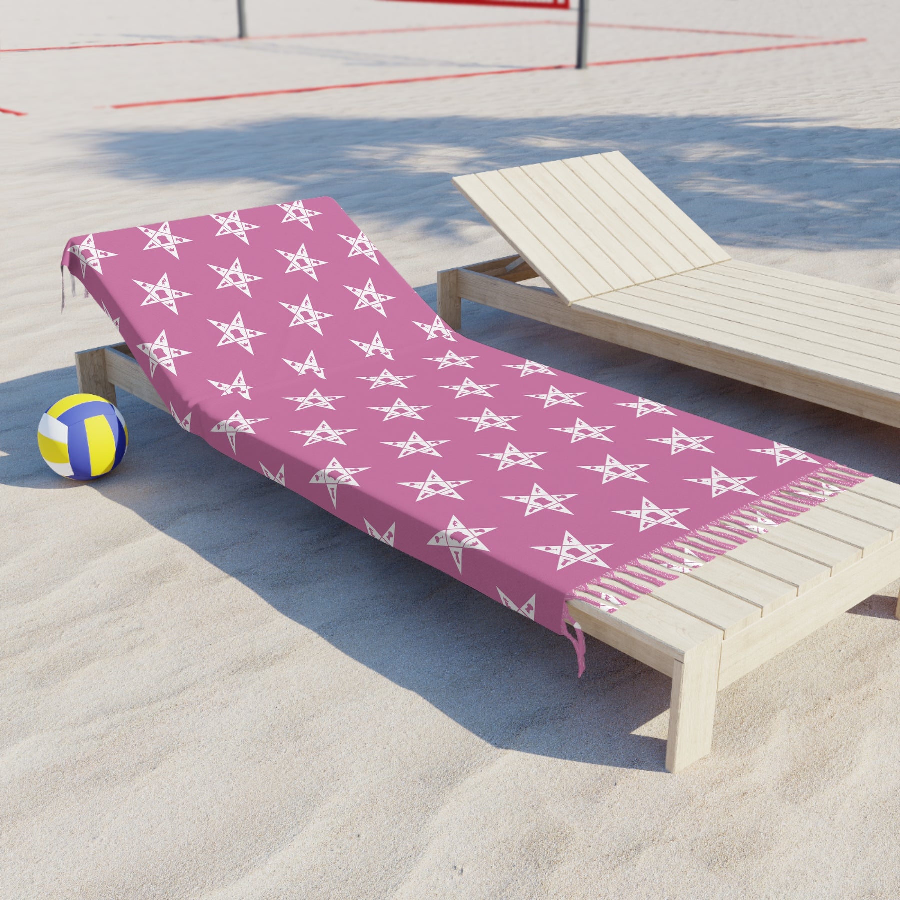 OES Towel - Beach Pink With White Stars Polyester With Knotted Tassels - Bricks Masons