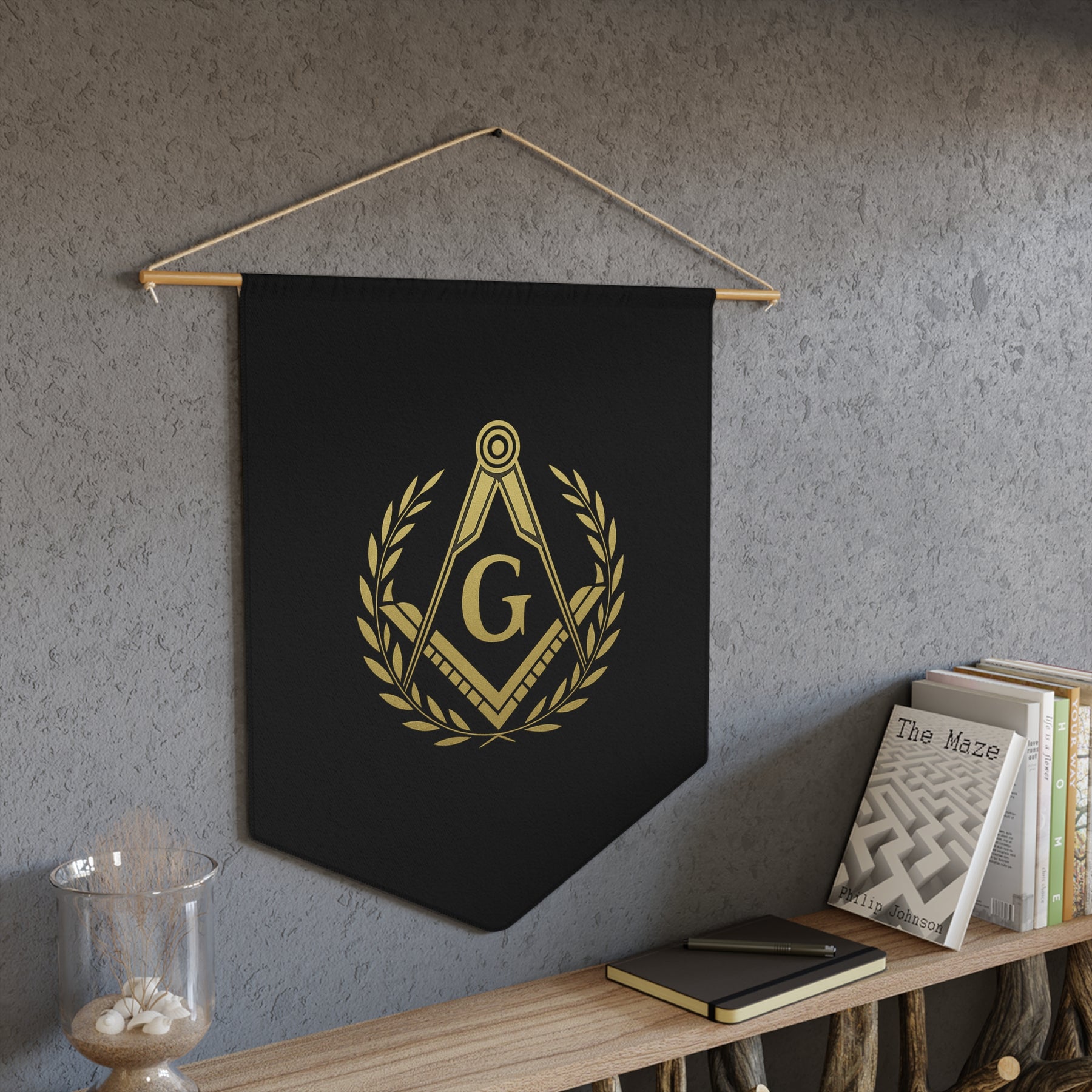 Master Mason Blue Lodge Pennant - Square & Compass G with Wreath - Bricks Masons