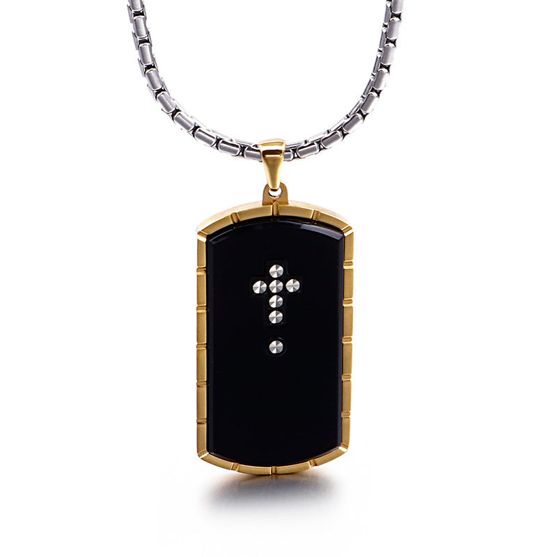 Knights Templar Commandery Necklace - Gold & Black Stainless Steel With Diamond Cross - Bricks Masons