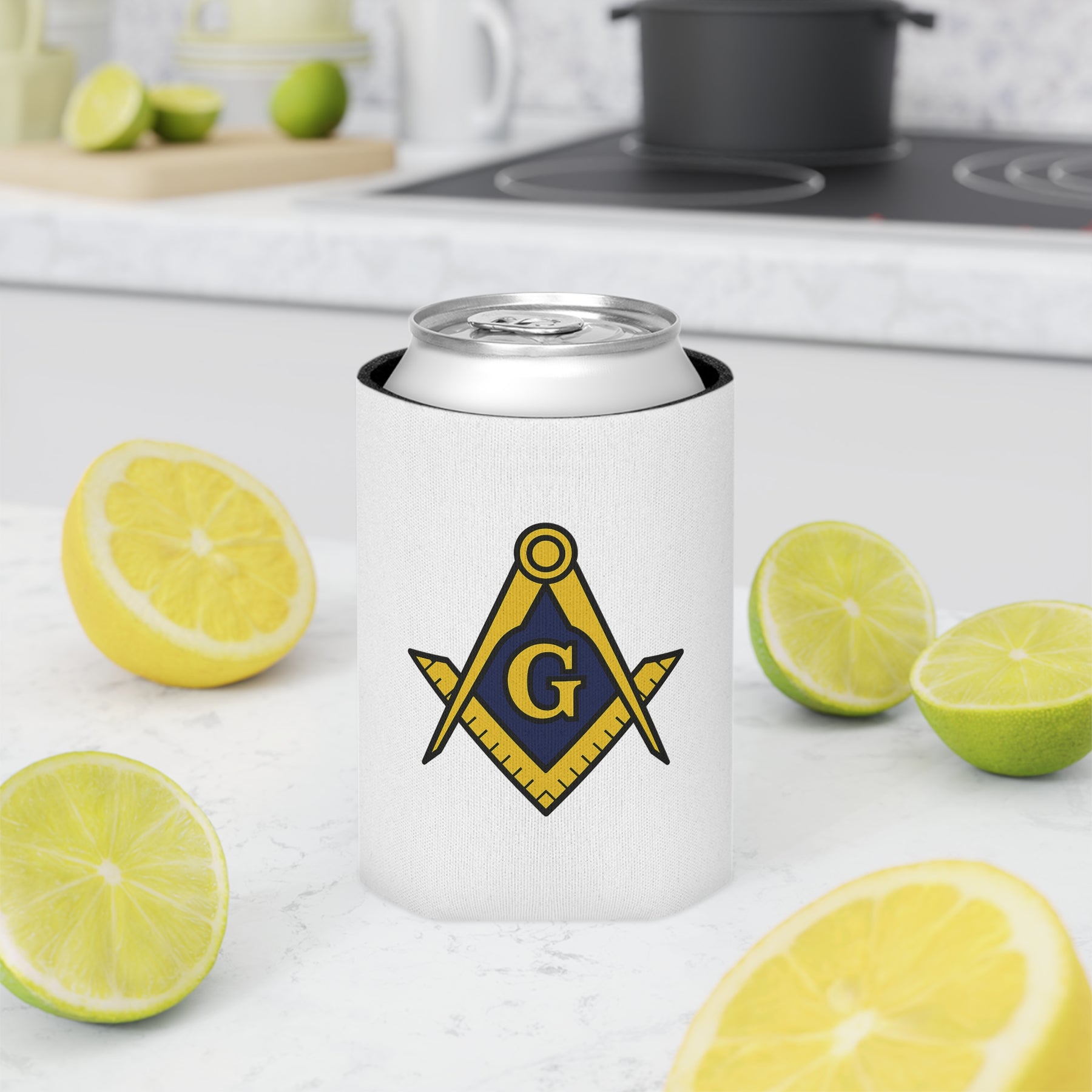 Master Mason Blue Lodge Can Cooler - Square and Compass with G - Bricks Masons