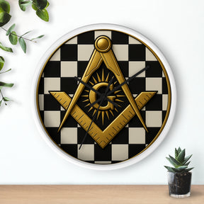 Master Mason Blue Lodge Clock - G and Square & Compass Checkered Dial - Bricks Masons