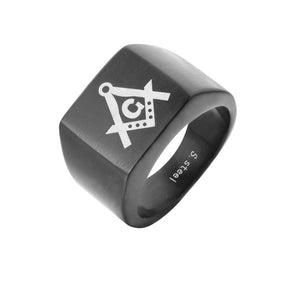 Master Mason Blue Lodge Ring - Black Stainless Steel Square & Compass G - Bricks Masons