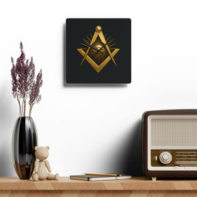 Master Mason Blue Lodge Clock - Square & Compass with All Seeing Eye on Acrylic Dial - Bricks Masons