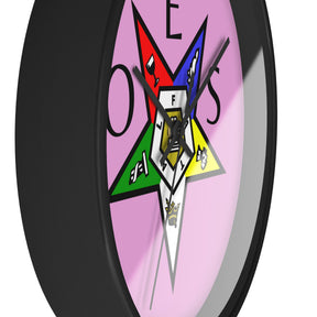 OES Clock - Colorful Emblem with OES Lettering on Pink Dial - Bricks Masons