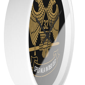 32nd Degree Scottish Rite Clock - Double Headed Eagle on Black Dial with Motto - Bricks Masons