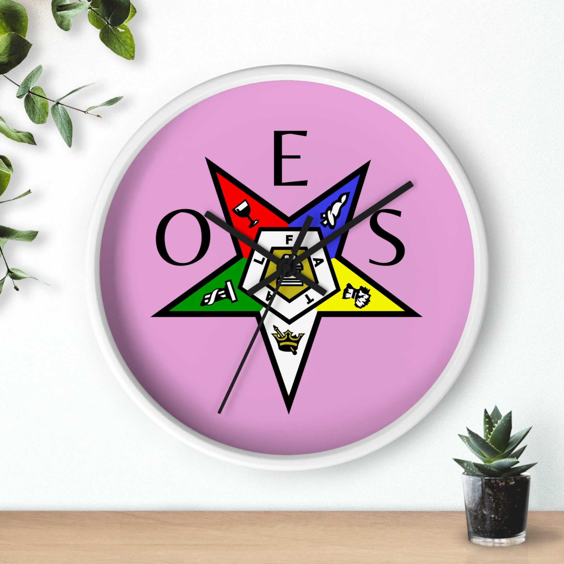 OES Clock - Colorful Emblem with OES Lettering on Pink Dial - Bricks Masons