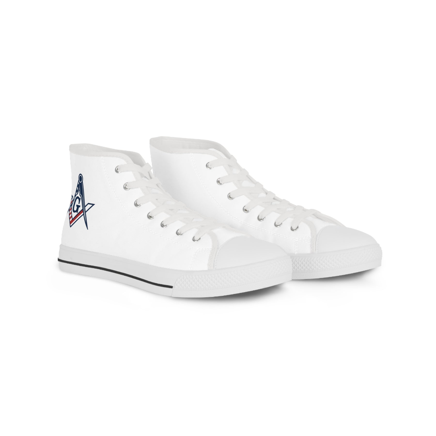 Master Mason Blue Lodge Sneaker - High Top Black & White Sole with USA FLAG S&C G - Bricks Masons