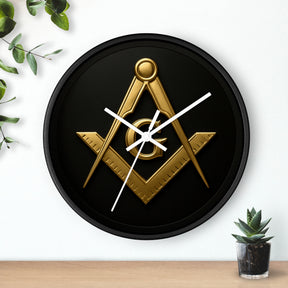 Master Mason Blue Lodge Clock - S&C with G Design on Wood Frame - Bricks Masons