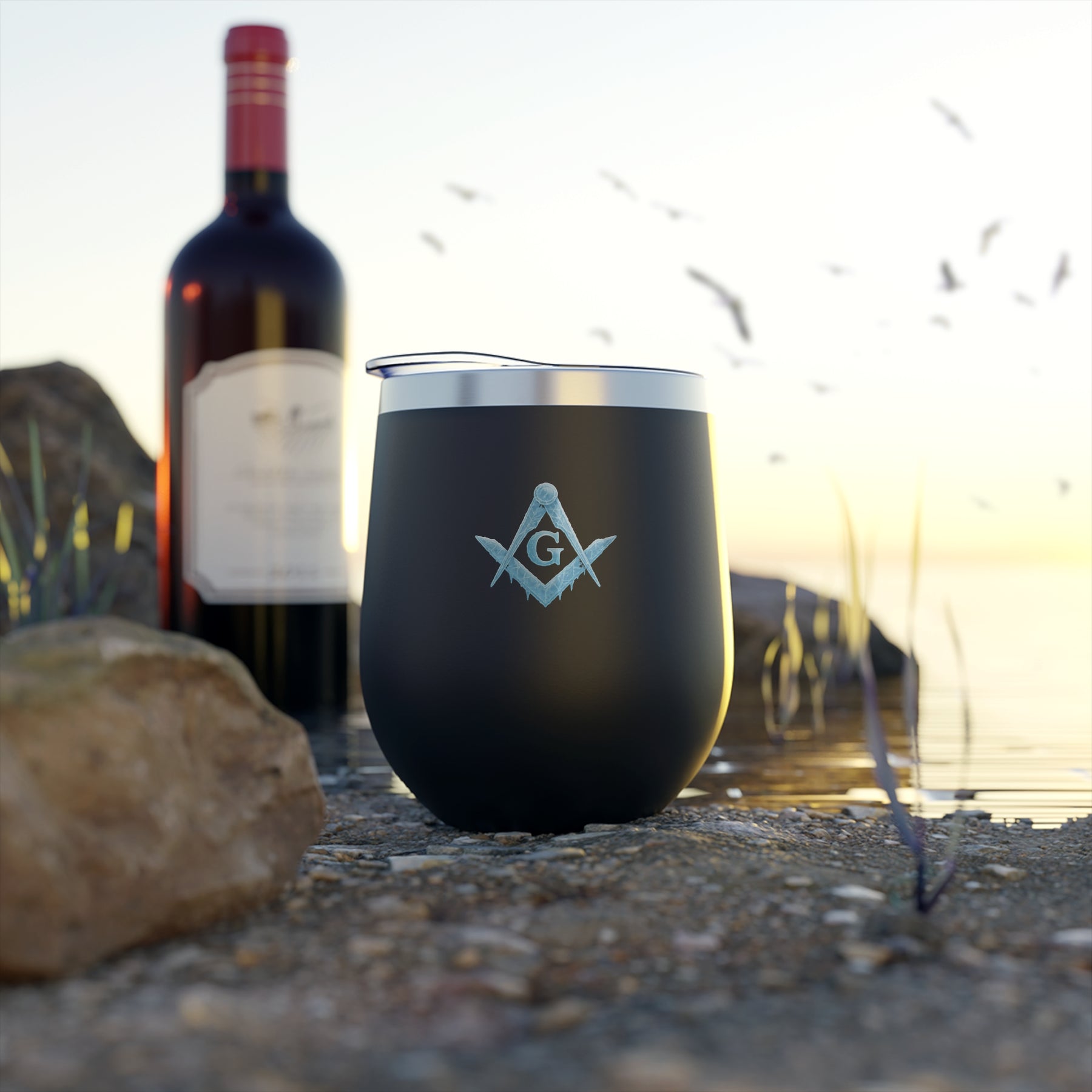 Master Mason Blue Lodge Vacuum Cup - Frosty Square & Compass G Design