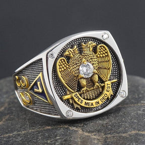 14th Degree & 32nd Degree Scottish Rite / Widows Sons Ring - 925 Sterling Silver - Bricks Masons