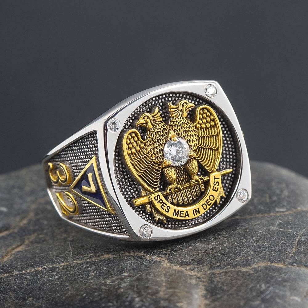 14th Degree & 32nd Degree Scottish Rite / Widows Sons Ring - 925 Sterling Silver - Bricks Masons