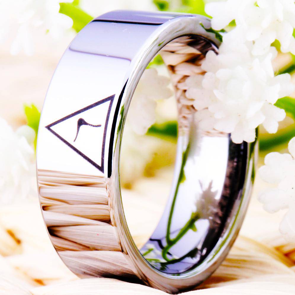 14th Degree Scottish Rite Ring - Silver Color Pipe Cut Tungsten Personalizable - Bricks Masons