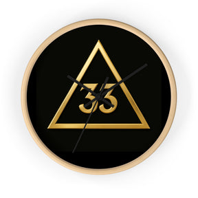 33rd Degree Scottish Rite Clock - Golden Triangle 33 Emblem on Wood Frame - Bricks Masons