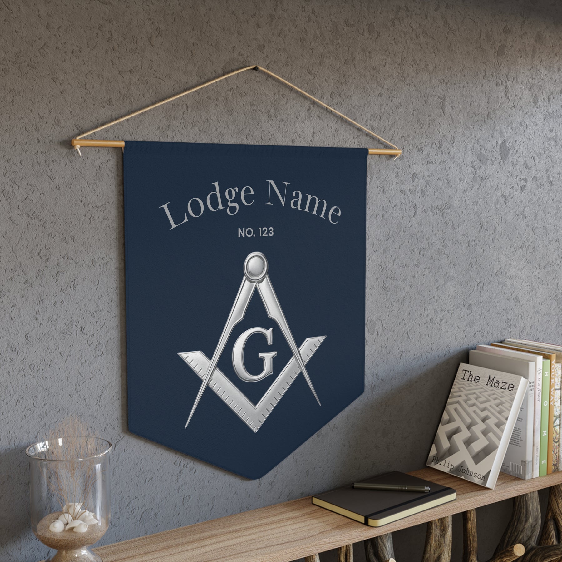 Master Mason Blue Lodge Pennant - Silver Square & Compass G with Customization - Bricks Masons