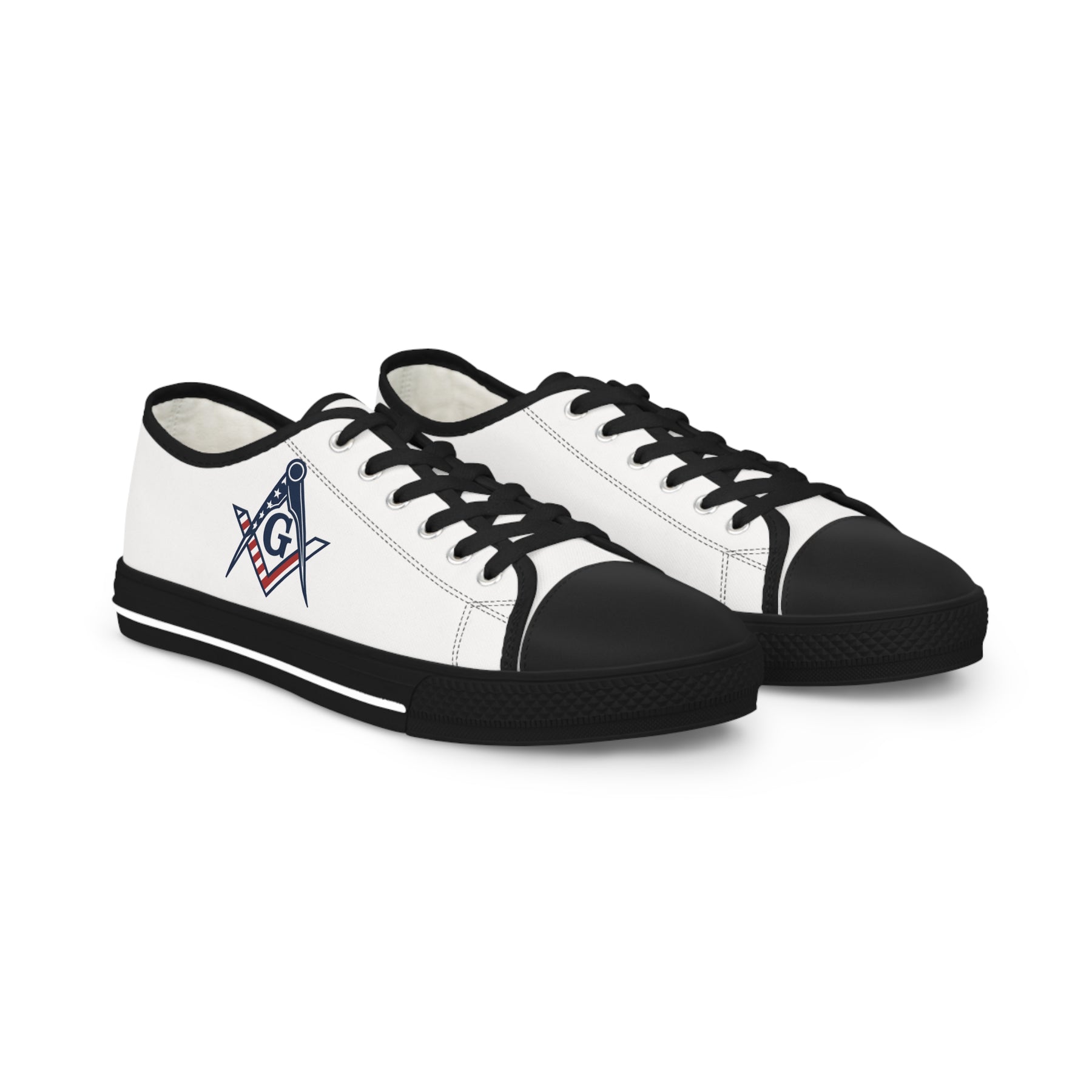 Master Mason Blue Lodge Sneaker - Low Top Sneaker Black & White USA Flag - Bricks Masons