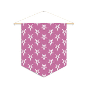 OES Pennant - Order of the Eastern Star Pattern on Polyester Twill With Wooden Dowel - Bricks Masons